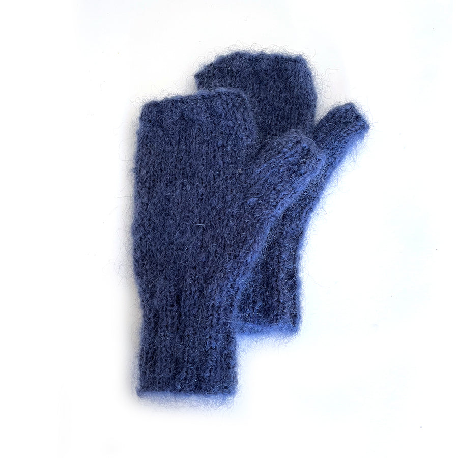 Fingerless Mohair Mittens/Gloves - Navy Blue