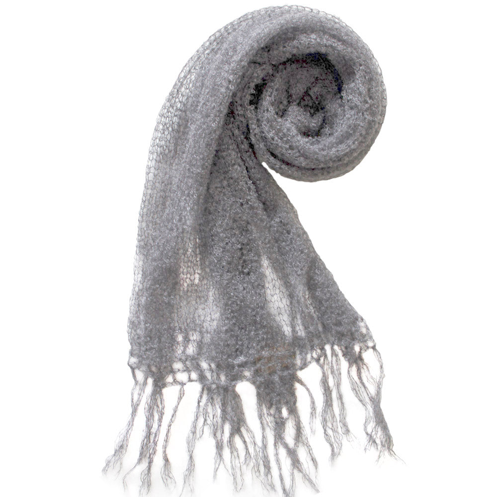 Le Mohair Des Fermes Womens Scarf Size OS Gray Purple Outer Wear Fringe |  eBay