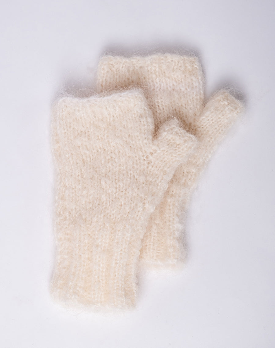 Fingerless Mohair Mittens/Gloves - Natural Cream