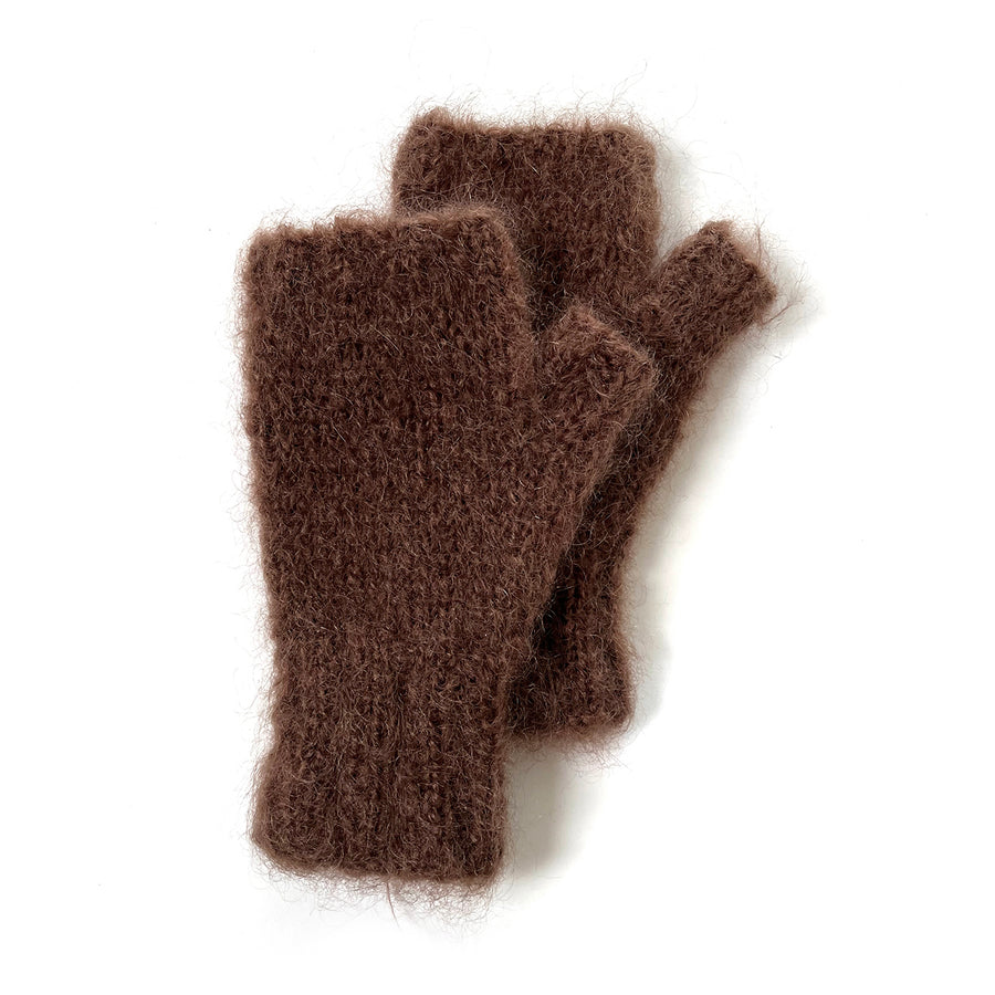 Fingerless Mohair Mittens/Gloves - Dark Brown