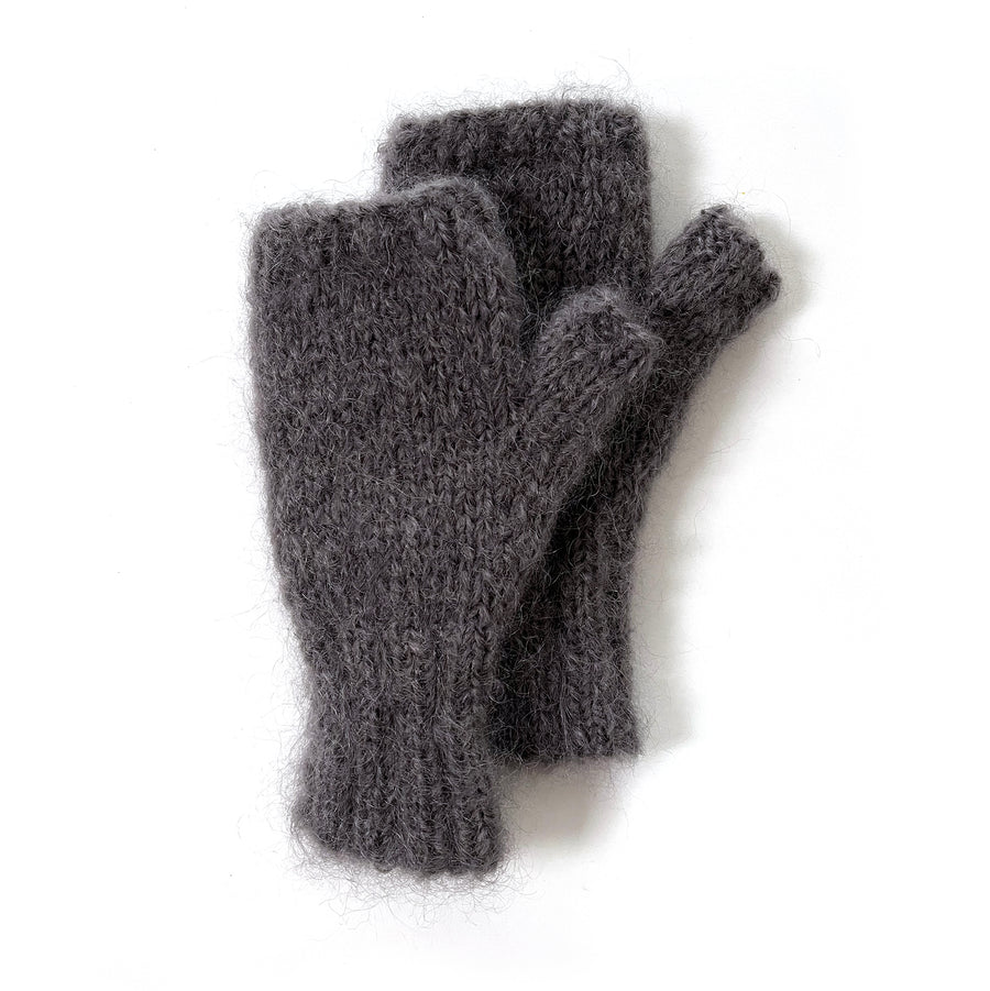 Fingerless Mohair Mittens/Gloves - Charcoal