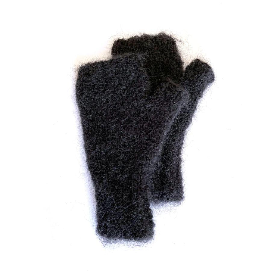 Fingerless Mohair Mittens/Gloves - Black