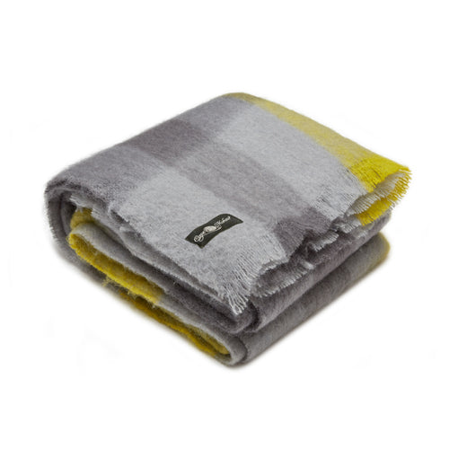 Moorlands mohair blanket with grey and lime, by Cape Mohair, made in South Africa and sold by the Mohair Mill Shop